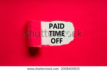 Paid time off symbol. Words 'Paid time off' appearing behind torn purple paper. Beautiful purple background. Business, paid time off concept, copy space. Royalty-Free Stock Photo #2008600835