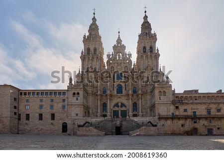 View of the main facade of the Cathedral of Santiago de Compostela. Royalty-Free Stock Photo #2008619360