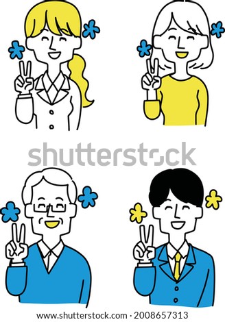 Illustration set of a person doing a peace sign
