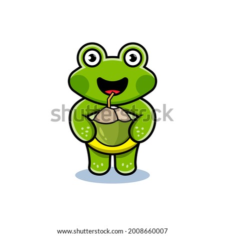cartoon animal cute frog holding a coconut