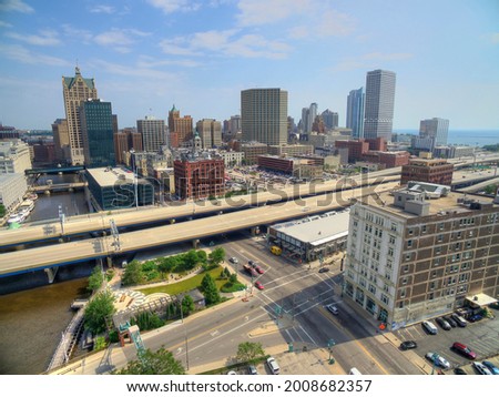 Aerial View of Downtown Milwaukee, Wisconsin in Summer