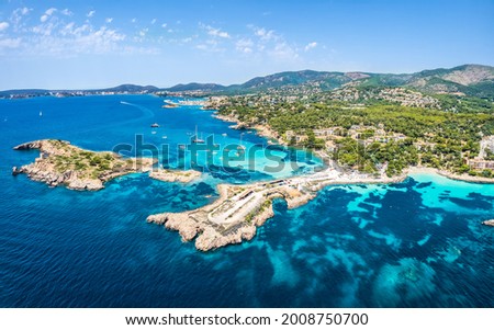 Aerial view of the sea coastline and Cala Xinxell,  Illetas, Mallorca island, Spain Royalty-Free Stock Photo #2008750700