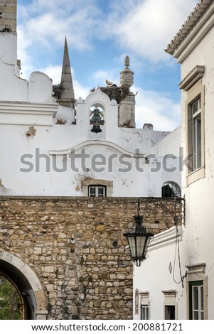 Church bells in Old Town historic district of Faro, Portugal
