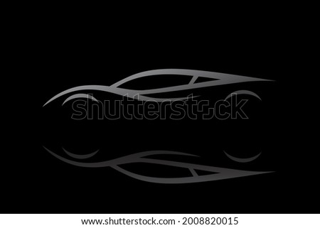 Auto sports car silhouette design. Performance sports vehicle dealership symbol. Supercar isolated on black background. Vector illustration. Royalty-Free Stock Photo #2008820015