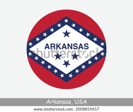 Arkansas Round Circle Flag. AR USA State Circular Button Banner Icon. Arkansas United States of America State Flag. EPS Vector