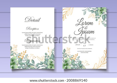 Hand drawing floral and greenery wedding card template