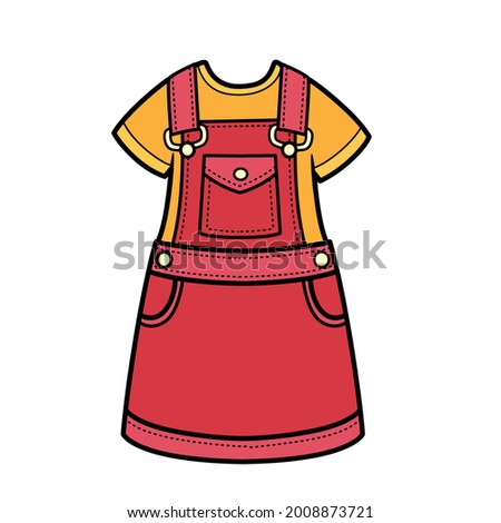 denim sundress worn over a t-shirt color variation for coloring page isolated on white background
