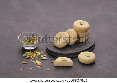 Indian sweets known as peda or pedha made from milk and sugar know in Gujarat, Rajkot. Royalty-Free Stock Photo #2008907816