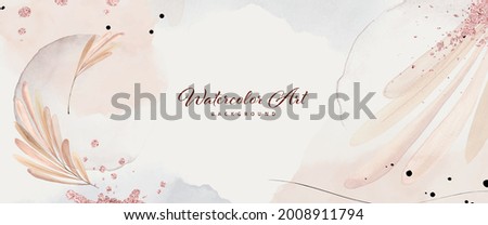 Abstract background watercolor leaves with pink gold