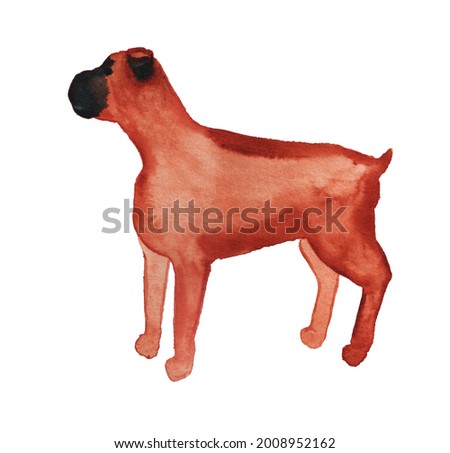 Watercolor cartoon image of boxer dog. Hand drawn illusration isolated on white background