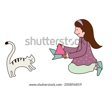 The view of girl with cat 