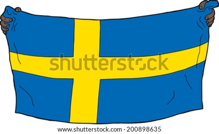 Hands holding a Swedish flag over white background