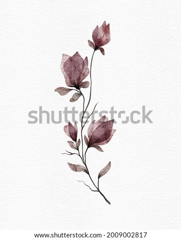 Watercolor floral illustrations for wall decoration, postcard, brochure cover design, wedding stationary, greetings, wallpapers, fashion, background and also for other ideas.