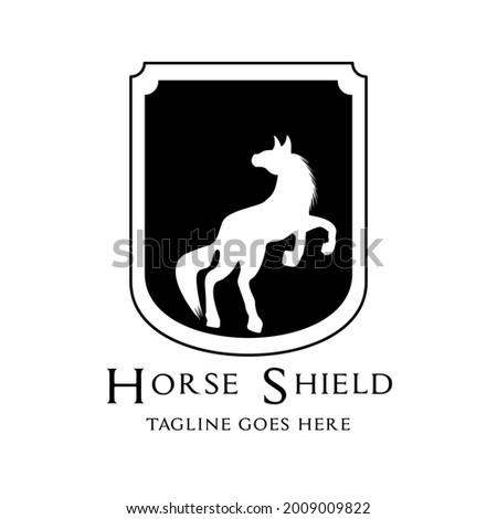 Shield with the emblem of the mighty horse for logo design.