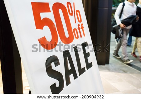 Sale signs in shop,discount