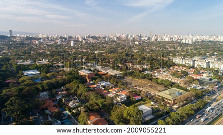 Aerial view of the prime area of ​​Pinheiros, São Paulo, Brazil. With lots of trees and modern buildings. Royalty-Free Stock Photo #2009055221