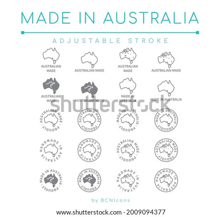 Made in Australia Vector Line Icon Set. Australian Made Badge Symbols. Australia Outline Icon Pack. Royalty-Free Stock Photo #2009094377