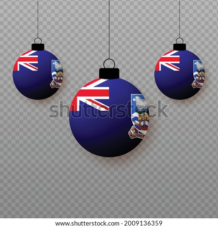 Realistic Falkland Island Flag with flying light balloons. Decorative elements for national holidays.