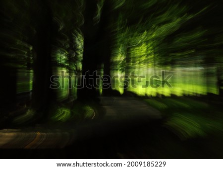abstract picture of a dark forest, light at the end of the road