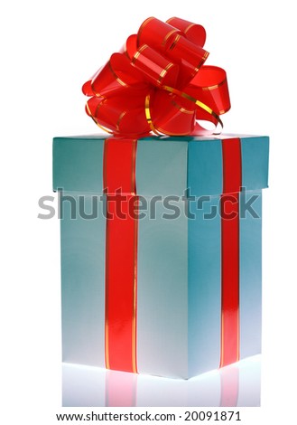 Gift box and red bow.