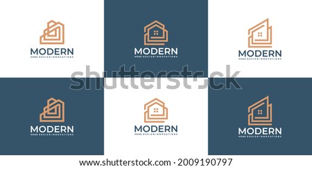 modern house logo design collection with line art concept,