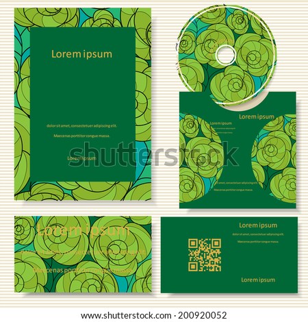 Design elements for company presentation. Vector set of green models with abstract flowers for your ideas. Drawing  flower background with a place for the text