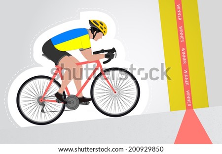 Ukrainian cyclist riding upwards to finish line vector isolated illustration