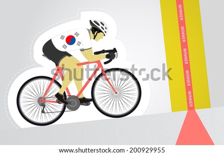 South Korean cyclist riding upwards to finish line vector isolated illustration