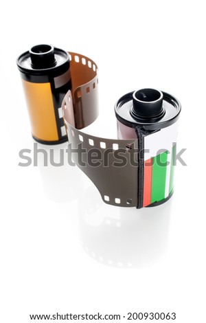 closeup camera film isolated on white background