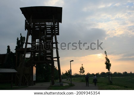 Wooden watchtower on a beautiful morning