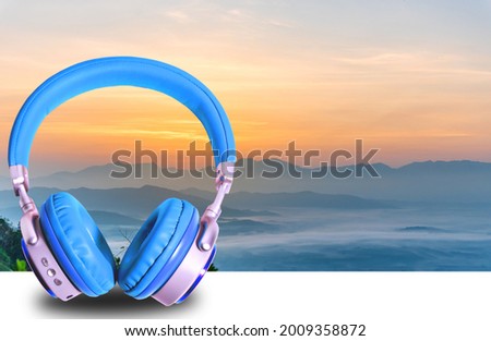headphone on white background with sky New technology 