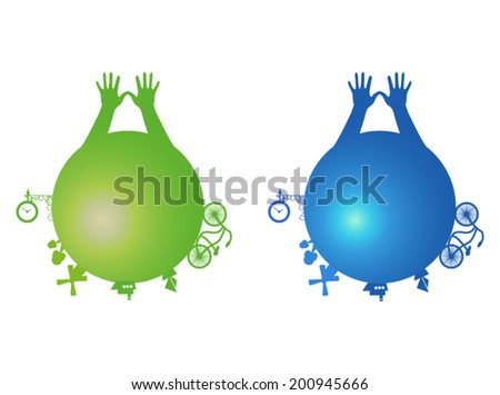Vector abstract illustration of green planet environment. Whole our planet is in our hands