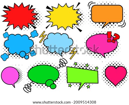 Set of colorful speech bubbles.Cartoon or comic labels.Collection of banner.Pop art style.Cartoon stickers.Flat design vector illustration.Sign, symbol, icon or logo isolated on background.