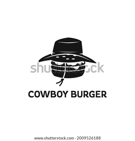 Burger vector logo template with cowboy hat, fast food modern icon illustration, perfect for fast food restaurant  design.