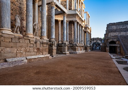 Roman Amphitheatre in Merida, Augusta Emerita in Extremadura, Spain. Roman City - Temples, Theatres, Monuments, Sculptures and Arenas Royalty-Free Stock Photo #2009559053