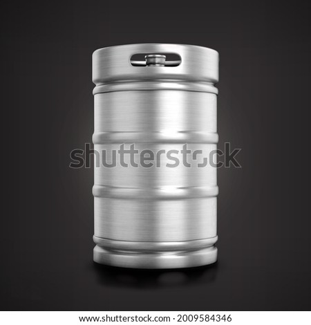 Front view shiny metallic beer keg isolated on matte background. Royalty-Free Stock Photo #2009584346