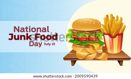 National Junk Food Day on july 21 business brochure flyer banner design horizontal template vector, cover presentation abstract, modern publication poster and flag-banner, layout in rectangle size.