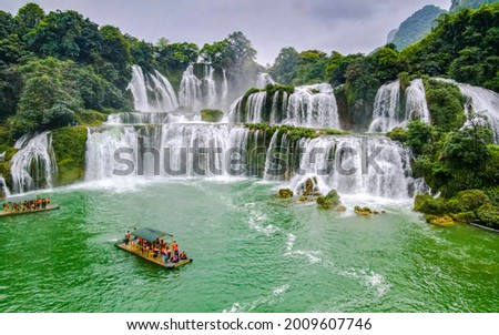 Aerial view of “ Ban Gioc “ waterfall, Cao Bang, Vietnam. “ Ban Gioc “ waterfall is one of the top 10 waterfalls in the world. Royalty-Free Stock Photo #2009607746