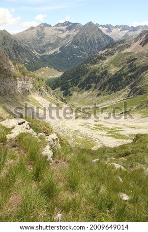 Rocky mountain, green landscape, nature and freedom concept.