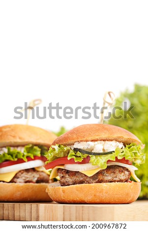 Fresh mini burger served meal on table
