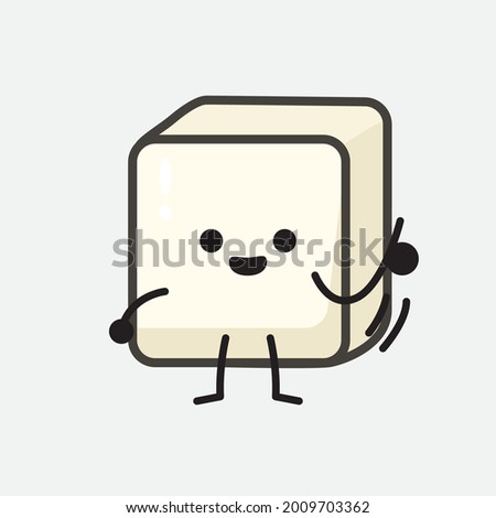Vector Illustration of Tofu Character with cute face and simple body line drawing on isolated background