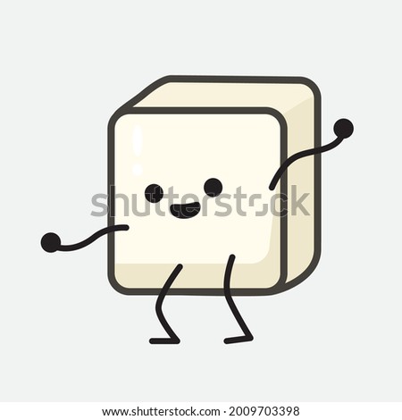 Vector Illustration of Tofu Character with cute face and simple body line drawing on isolated background