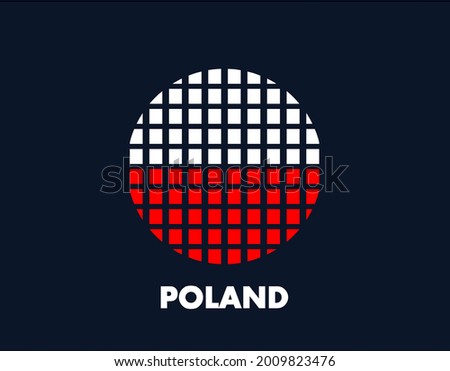 The Poland round flag icon. Design flag with the arrangement of squares that form a circle. Flag with white and red.