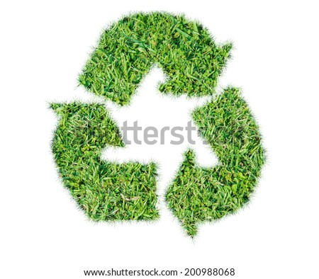 letter recycle sign green grass isolated on over white background