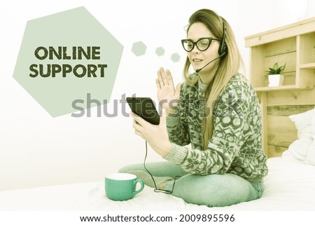 Text sign showing Online Support. Conceptual photo range of services which helps in solving the buyer s is problem Entrepreneur Checking And Reading Emails, Student Sending Messages Online