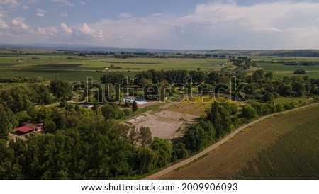 Aerial view of a swimming pool in the town of Tornala in Slovakia