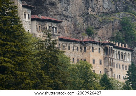 Greek Orthodox Sümela monastery in northern Turkey. Sumela monastery in province of Trabzon, Turkey view from the road. Royalty-Free Stock Photo #2009926427