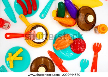 Photo flat lay children's toy plastic food