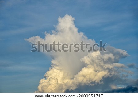 Beautiful cumulus clouds against the blue daytime sky. Cumulus is a fluffy cloud like a cotton ball