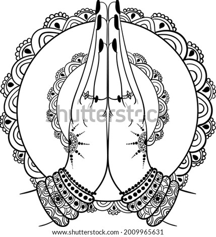 Indian creative clip art women hands welcome vector illustration. Beautiful Indian women or girls hands to welcome (Swagat) people with bracelets and flower design in background.